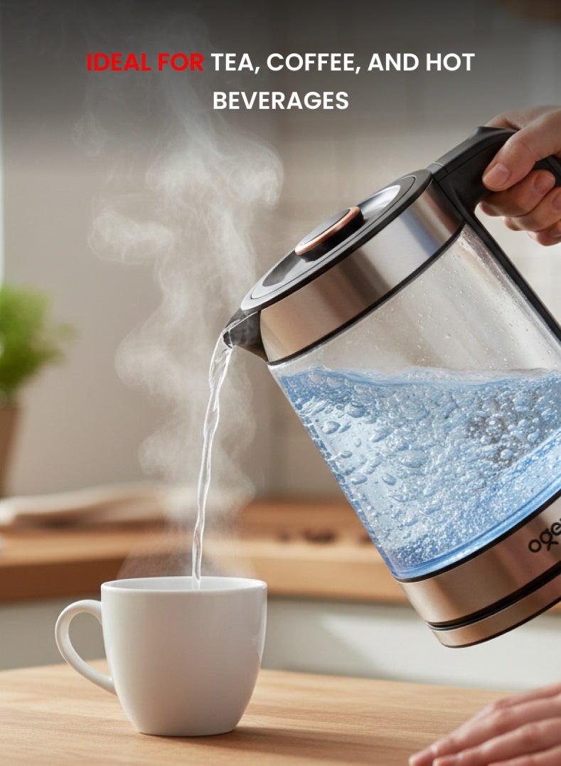 أوجيرا غلاية كهربائية بهيكل زجاجي 1.8 لتر 1500 واط | تسخين سريع للماء | تصميم زجاجي شفاف | إيقاف تلقائي وحماية من التشغيل الجاف | مقبض مريح | OG1518EK أسود/فضي - Image 2