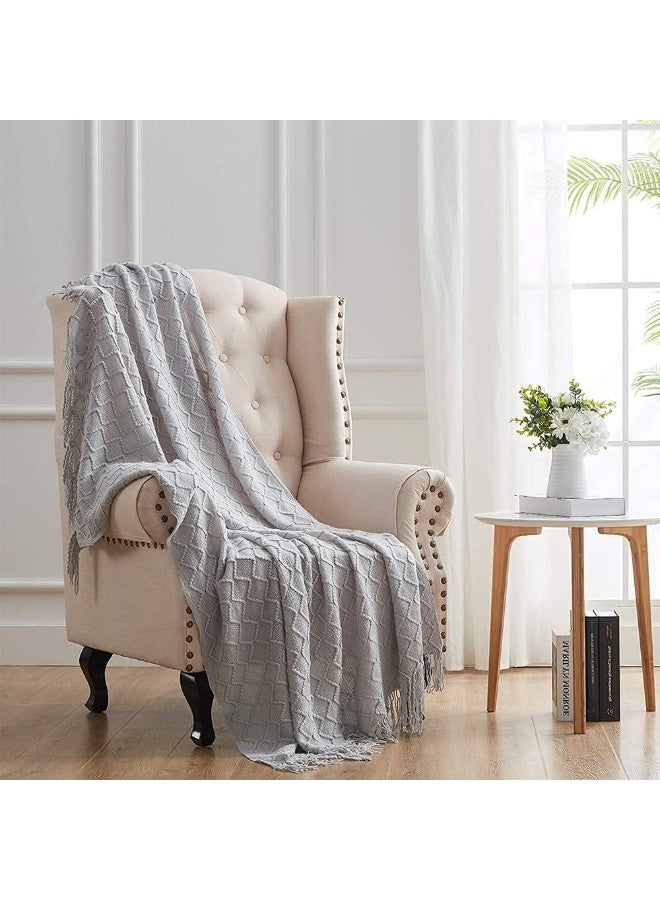 NANAO Knitted Throw Blankets, Cozy Lightweight Decorative Throw, Warm Woven Blanket with Tassels for Couch Sofa, Bed and Living Room, All Seasons for Women, Men and Kids (127x180cm, Grey) - Image 1