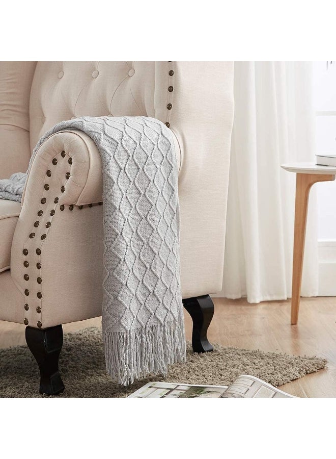 NANAO Knitted Throw Blankets, Cozy Lightweight Decorative Throw, Warm Woven Blanket with Tassels for Couch Sofa, Bed and Living Room, All Seasons for Women, Men and Kids (127x180cm, Grey) - Image 3