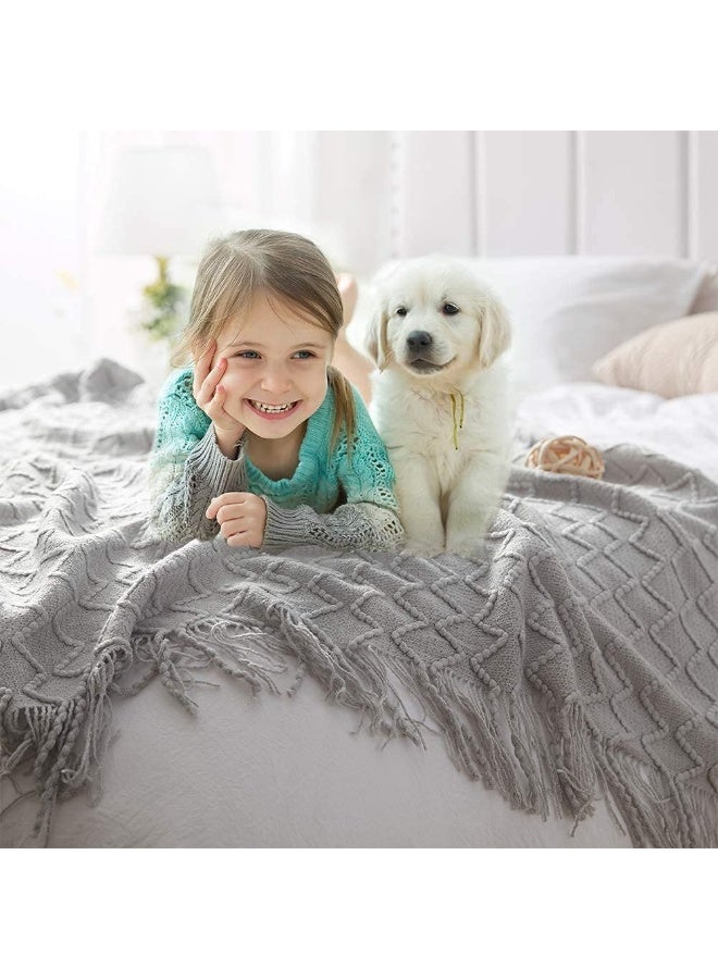 NANAO Knitted Throw Blankets, Cozy Lightweight Decorative Throw, Warm Woven Blanket with Tassels for Couch Sofa, Bed and Living Room, All Seasons for Women, Men and Kids (127x180cm, Grey) - Image 2