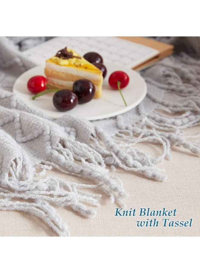 NANAO Knitted Throw Blankets, Cozy Lightweight Decorative Throw, Warm Woven Blanket with Tassels for Couch Sofa, Bed and Living Room, All Seasons for Women, Men and Kids (127x180cm, Grey) - Image 4