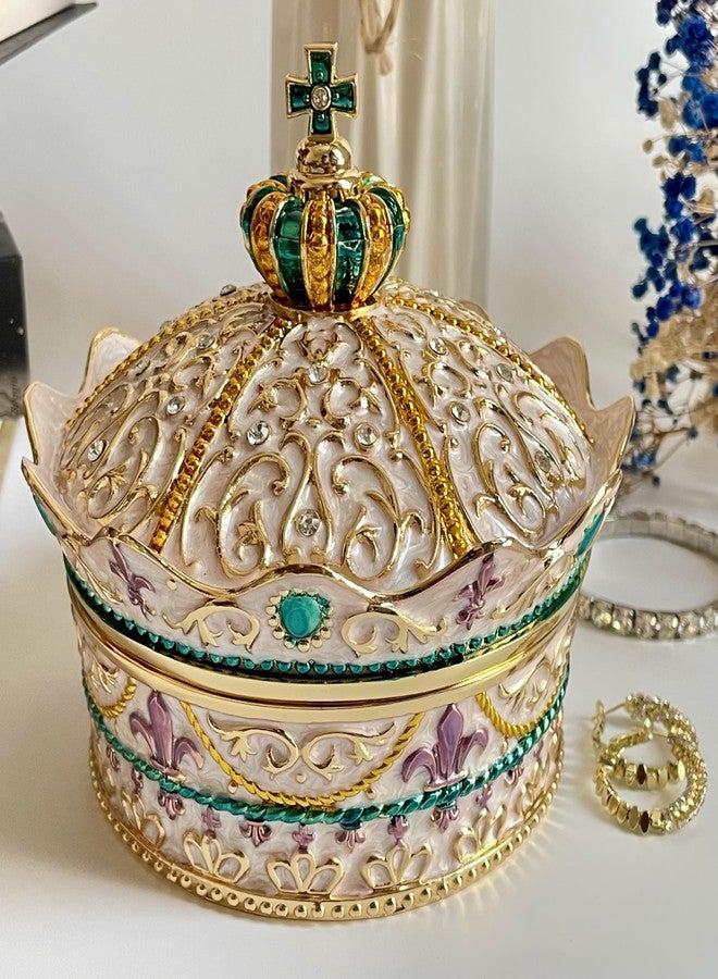 صندوق مجوهرات بتصميم تاج من SIWOT، صندوق تخزين دائري معدني عتيق مبتكر، علبة أحجار كريمة بنمط عتيق من سبيكة معدنية (ذهبي أبيض، كبير جدًا) - Image 2