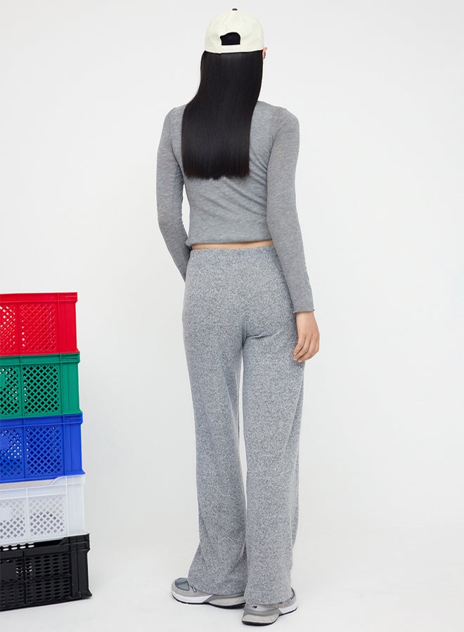 trendyol Anthracite Yumoş Wide Leg/Wide Leg Lacing Detail Flexible Knitted Trousers - Image 4