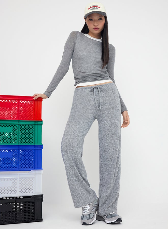 trendyol Anthracite Yumoş Wide Leg/Wide Leg Lacing Detail Flexible Knitted Trousers - Image 2