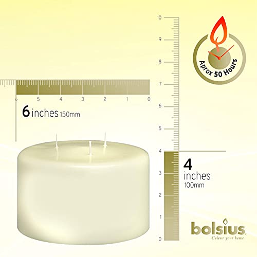 BOLSIUS 3 Wick Pillar XXL-Ivory-Long Burning Time of 50 Hours-Extra Large-Household Candle-Interior Decoration-Unscented-Natural Vegan Wax 100 x 150 mm-1.41 kg, 10 x 15 cm - Image 2