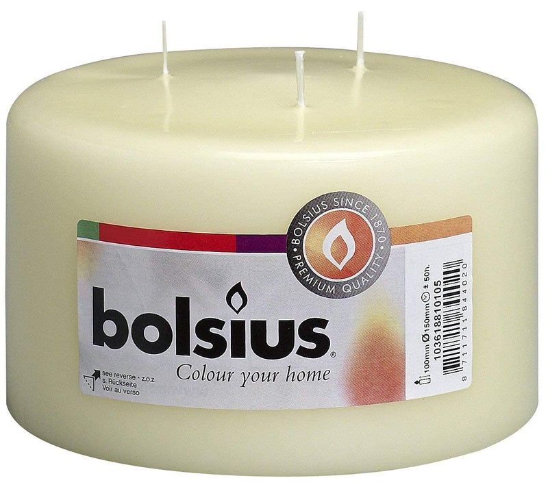 BOLSIUS 3 Wick Pillar XXL-Ivory-Long Burning Time of 50 Hours-Extra Large-Household Candle-Interior Decoration-Unscented-Natural Vegan Wax 100 x 150 mm-1.41 kg, 10 x 15 cm - Image 1