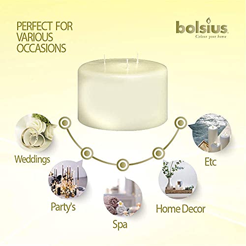 BOLSIUS 3 Wick Pillar XXL-Ivory-Long Burning Time of 50 Hours-Extra Large-Household Candle-Interior Decoration-Unscented-Natural Vegan Wax 100 x 150 mm-1.41 kg, 10 x 15 cm - Image 4