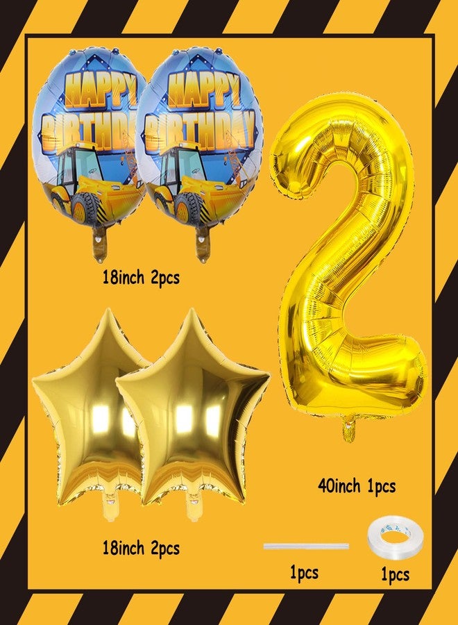 Teslite Construction 2nd Birthday Party Supplies, 9Pcs Construction Balloons Set with Gold Number 2 Balloon 2 year Old, Large Construction Truck Mylar Foil Balloon for Boys 2nd Birthday Party Decorations - Image 3