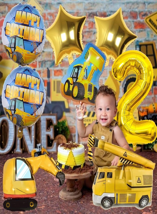 Teslite Construction 2nd Birthday Party Supplies, 9Pcs Construction Balloons Set with Gold Number 2 Balloon 2 year Old, Large Construction Truck Mylar Foil Balloon for Boys 2nd Birthday Party Decorations - Image 2