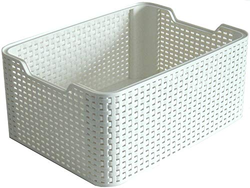 Curver Style Rattan Effect Kitchen Living room Bathroom Bedroom Utility Small Rectangular Storage Basket 6 Litres  White