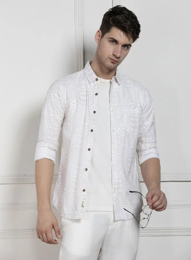 Dennis Lingo Men's Khaki Slub Print Printed Regular FiT-Shirt