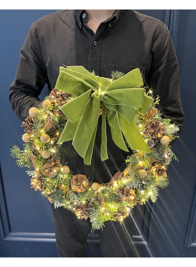 TORY Flowers & Home decor إكليل عيد الميلاد مع رباط "أضواء ساطعة"