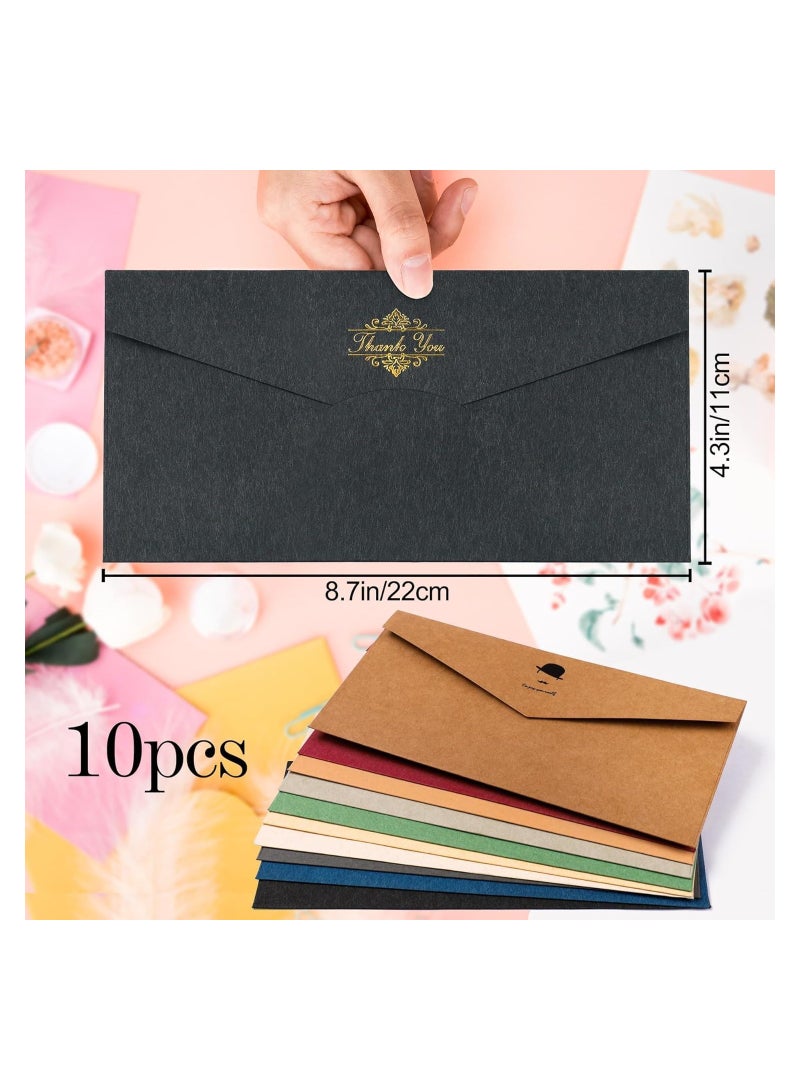 Excefore Specialty Paper Thickened Vintage Color Envelope, 10 Pcs “8.7 x 4.3inch” Premium Color V Flap Invoices Envelopes for Office Checks, Business Letterhead, Letter Mailing Invitation, Holiday Cards - Image 2