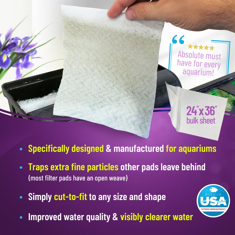 Aquatic Experts Aquarium Polishing Filter Pad, Water Polishing Pad for Aquarium Filters, Filter Floss for Fish Tank Filters, (50 Micron, 24" x 36" - 2 Pack) - Image 2