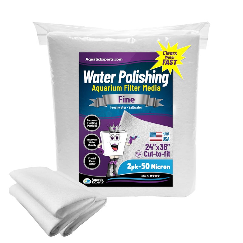 Aquatic Experts Aquarium Polishing Filter Pad, Water Polishing Pad for Aquarium Filters, Filter Floss for Fish Tank Filters, (50 Micron, 24" x 36" - 2 Pack) - Image 1