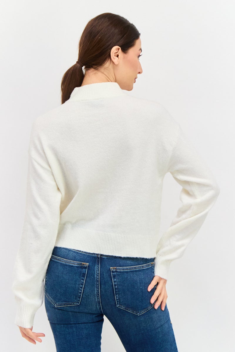ONLY Women Mock Neck Long Sleeve Sweater, Beige - Image 4
