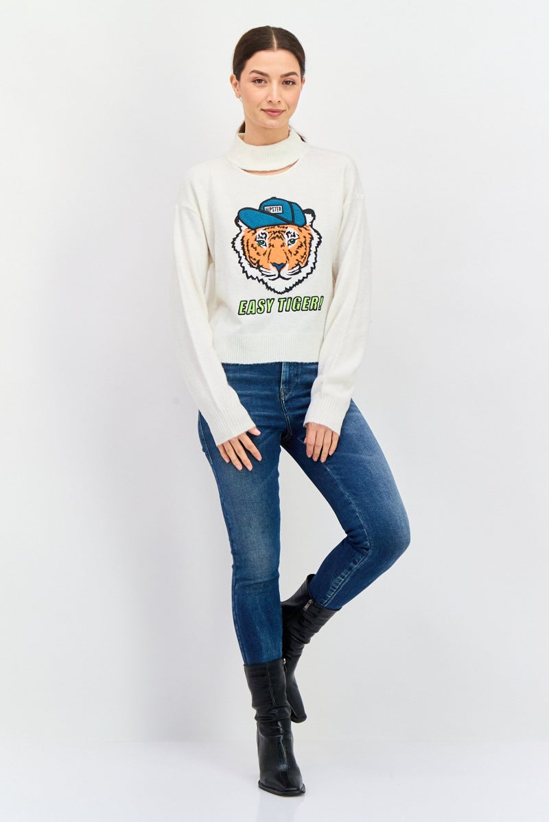 ONLY Women Mock Neck Long Sleeve Sweater, Beige - Image 2