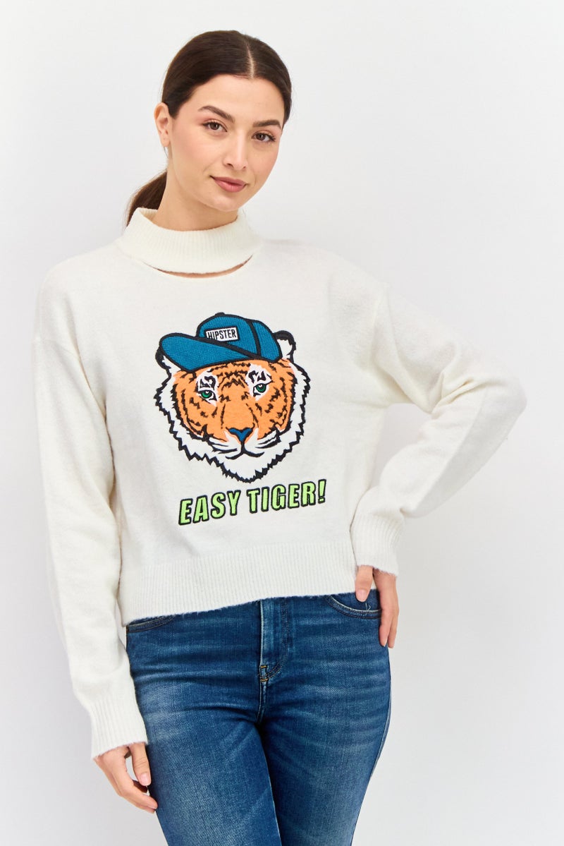 ONLY Women Mock Neck Long Sleeve Sweater, Beige - Image 1
