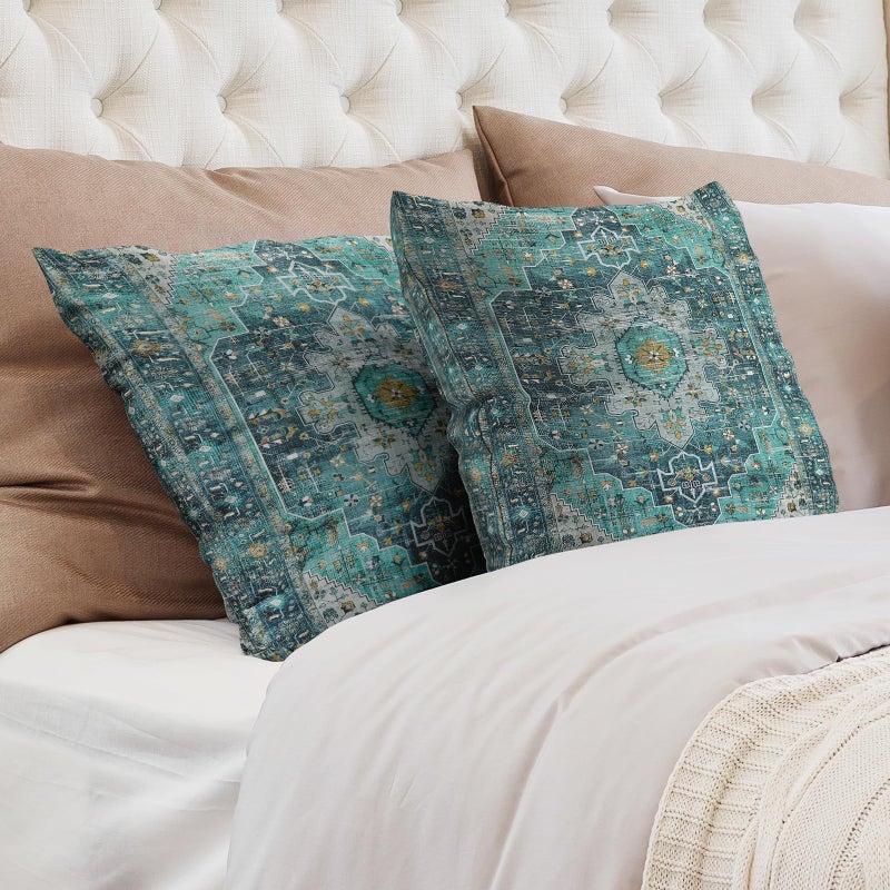 ZSYTZL Boho Throw Pillow Covers 18x18 inch Set of 2,Soft Pillowcases Bohemia Carpet Printing Pattern Decorative Sofa Living Room Bed Square Pillow Case Cushion Cover-Cyan - Image 2
