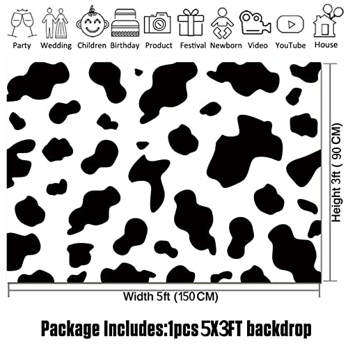 HQM Cow Party Photography Backdrops Black and White Cow Farm Animal Happy Birthday Photo Background Kid's Birthday Party Newborn Baby Shower Banner Props Supplies 5x3ft - Image 5
