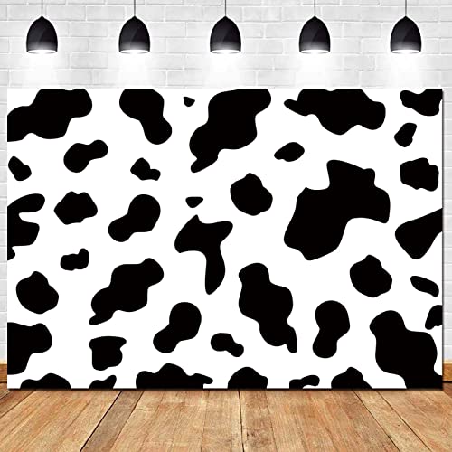 HQM Cow Party Photography Backdrops Black and White Cow Farm Animal Happy Birthday Photo Background Kid's Birthday Party Newborn Baby Shower Banner Props Supplies 5x3ft - Image 1