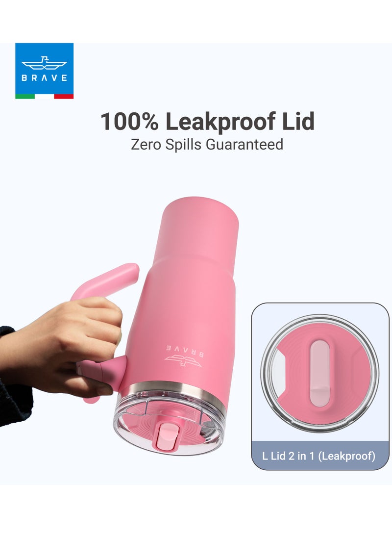 بريف تمب غارد تمبلر 950ml - 18/8 ستانلس ستيل ترافل مج، ثيرمل كوفي كب، 2-in-1 ليك بروف ليد وذ سترو & روتيتنغ هاندل، إنسوليتد هوت & كولد بيفرج مج، كار كب هولدر كومباتبل، ديوربل ريوزبل كوفي ترافل مج (روز رد) - Image 4