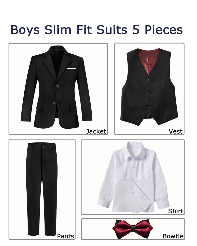 Yavakoor Boy Suit Slim Fit Suits for Kids Formal Outfit 5 Pcs Set Dresswear for Boys Black Size 6 - Image 4