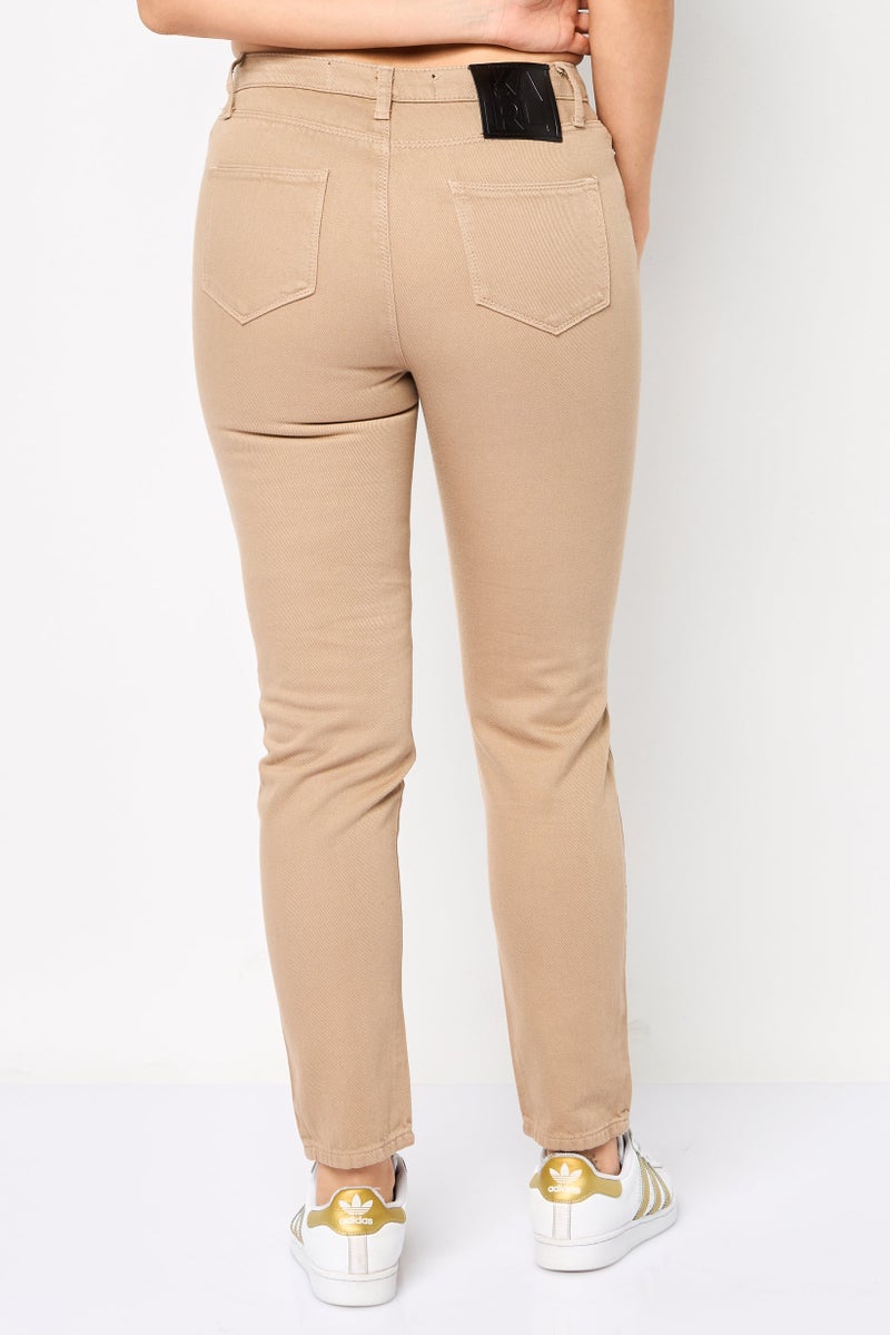 Karl Lagerfeld Women Regular Fit Plain Non Stretchable Jeans, Taupe - Image 4