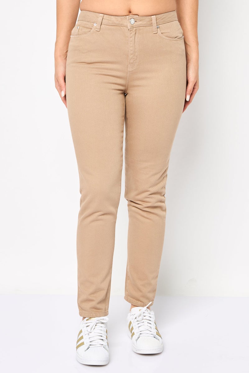 Karl Lagerfeld Women Regular Fit Plain Non Stretchable Jeans, Taupe - Image 1