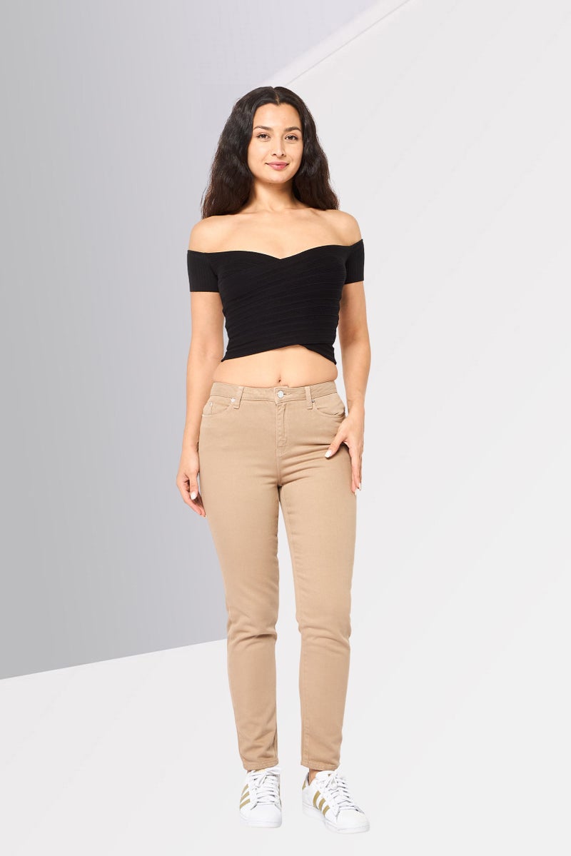 Karl Lagerfeld Women Regular Fit Plain Non Stretchable Jeans, Taupe - Image 2