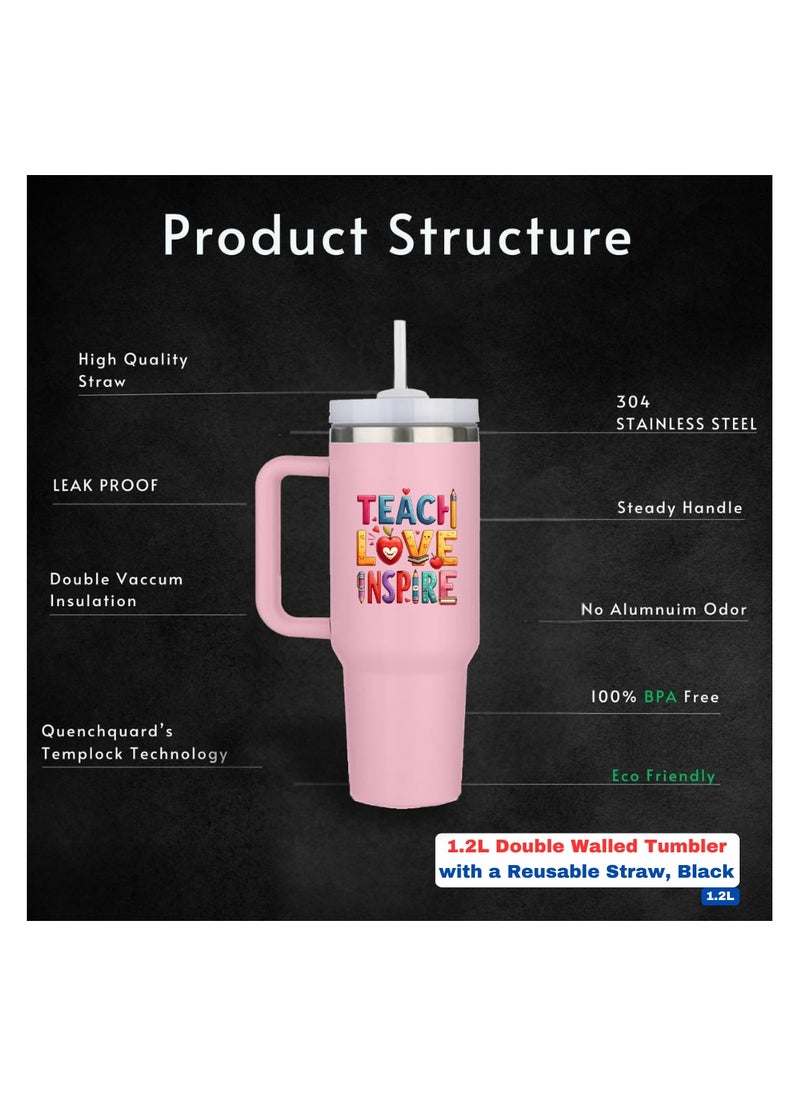 PRINTSHOP4ME - Teachers Day Tumbler Mug 1.2L With Lid&Straw|Double Walled Printed Tumbler Mug|Insulated Reusable Stainless Steel Tumbler Mug|Gift For Teachers - Image 1