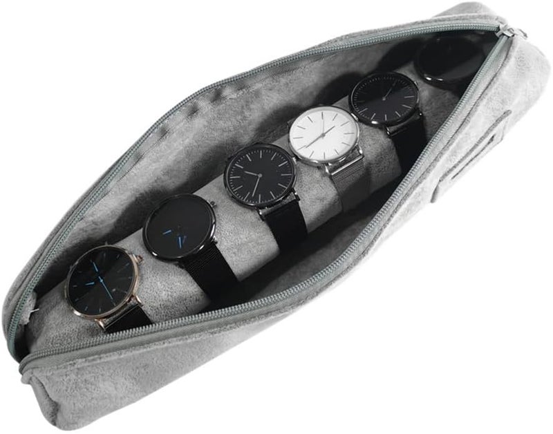 SCIKHEFT Bracelet Bangle Watch Roll Travel Pouch Jewelry Organizer, Black Gray Velvet Portable Zipper Pouch with Removable Roll Insert for Standard Size 12.5" W x 2.8" Diameter. (All Gray) - Image 4