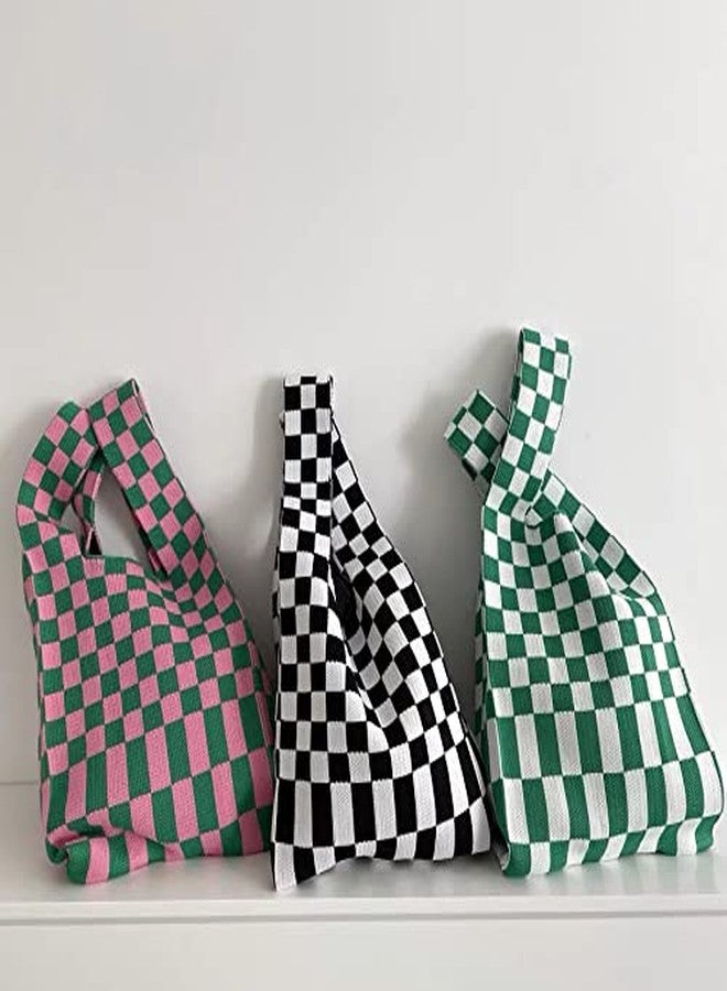 Shapes Studio Checker Black & White Checkered Checkboard Tote Bag (Black White), Women Ribbed Market Bag, Fun Style - Image 5