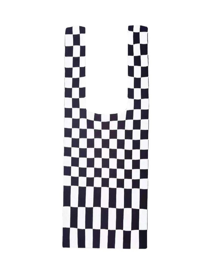 Shapes Studio Checker Black & White Checkered Checkboard Tote Bag (Black White), Women Ribbed Market Bag, Fun Style - Image 1