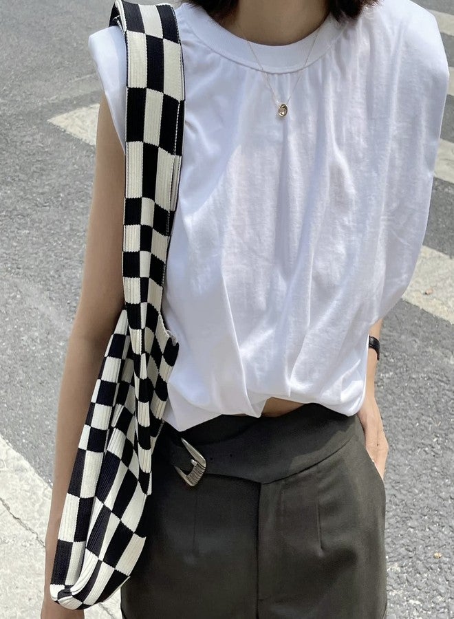 Shapes Studio Checker Black & White Checkered Checkboard Tote Bag (Black White), Women Ribbed Market Bag, Fun Style - Image 4