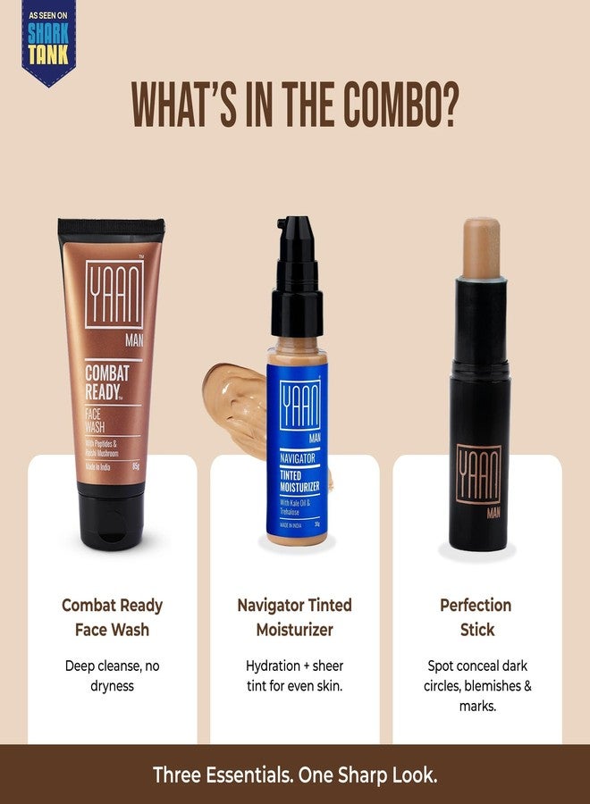 Yaan Man The Perfect Start Combo | Contains Perfection Stick, Tinted Moisturizer, Face Wash | Skincare + Makeup for Men | For all Skin types (Light) - Image 3