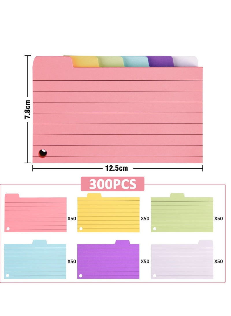 KASTWAVE Tabbed Index Cards, 300PCS Colourful Flash Cards with 8 Binder Rings, Ruled Revision Cards Spiral Flashcards,Lined with HeadlineRecord Cards for Learning Note Taking to Do List  - Image 2