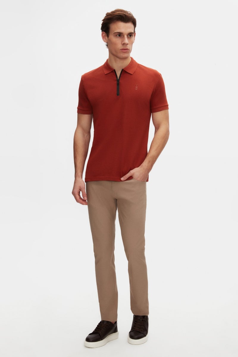 twn Slim Fit Tile Pique Textured Half Zipper Polo Neck T-Shirt 4EC14ORTFRPLO  - Image 4