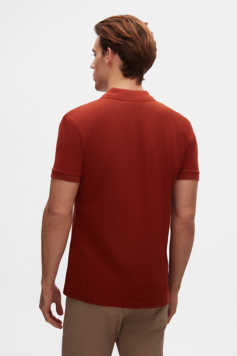 twn Slim Fit Tile Pique Textured Half Zipper Polo Neck T-Shirt 4EC14ORTFRPLO  - Image 3
