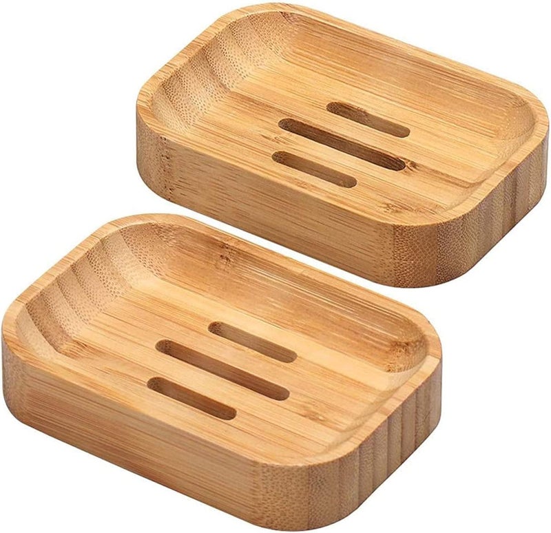 FUIN Soap Dishes, 2PCS Bamboo Soap Holder, Natural Dish Soap Holder for Shower, Bathroom, Kitchen, Bath Tub, Razor, Sponges, Easy Clean with a Little Water, Extend Soap Life, Reusable, Pro-Environment - Image 1