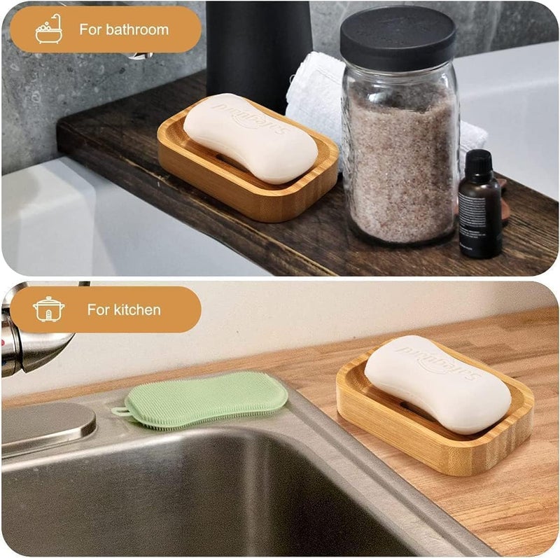 FUIN Soap Dishes, 2PCS Bamboo Soap Holder, Natural Dish Soap Holder for Shower, Bathroom, Kitchen, Bath Tub, Razor, Sponges, Easy Clean with a Little Water, Extend Soap Life, Reusable, Pro-Environment - Image 3