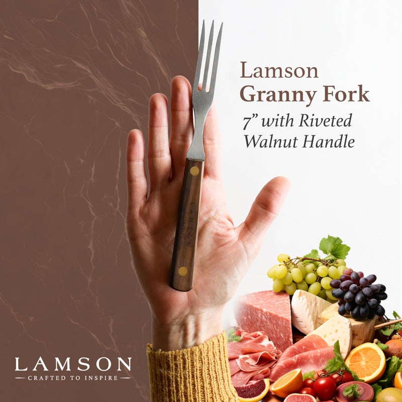 Lamson 7" Granny Fork with 3-Tines - High-Carbon Stainless Steel Forks, Riveted Walnut Handle - Versatile Kitchen Dinner utensil for Meat, Vegetables - Handcrafted in USA - Image 2