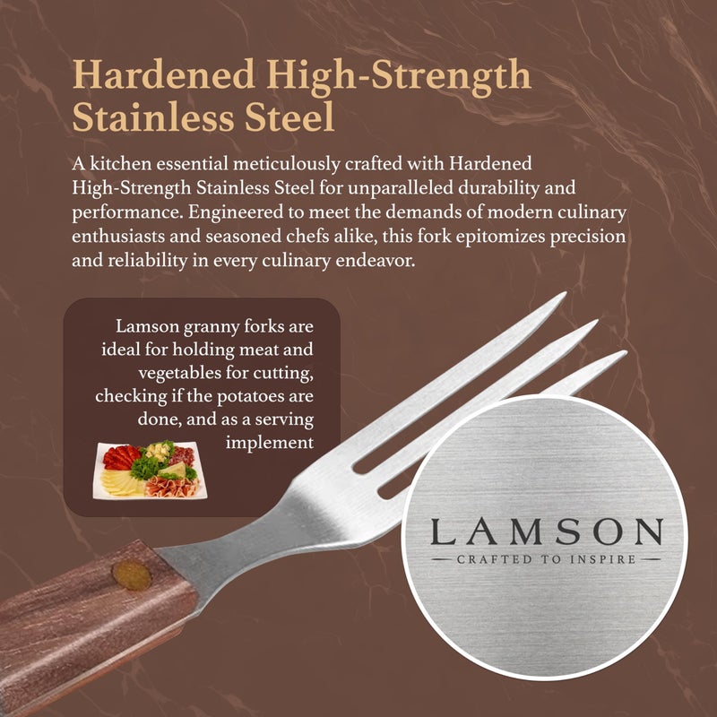Lamson 7" Granny Fork with 3-Tines - High-Carbon Stainless Steel Forks, Riveted Walnut Handle - Versatile Kitchen Dinner utensil for Meat, Vegetables - Handcrafted in USA - Image 3