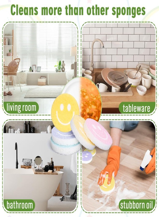 FYSUIMU 8Pcs Smile Face Kitchen Sponges Pastel Smile Pattern Water Absorbing Dish Washing Sponge Non Scratch Cleaning Scrub Sponges for Home Kitchen Restaurant Bathroom - Image 4