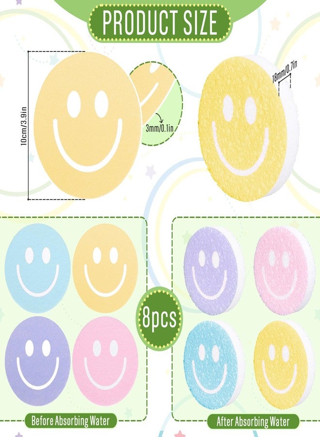 FYSUIMU 8Pcs Smile Face Kitchen Sponges Pastel Smile Pattern Water Absorbing Dish Washing Sponge Non Scratch Cleaning Scrub Sponges for Home Kitchen Restaurant Bathroom - Image 2