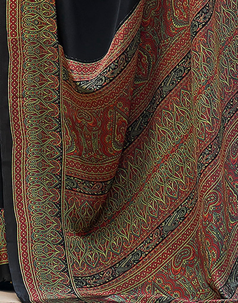 SIRIL Silk Crepe Printed Saree for Women With Unstitched Blouse Piece (3441S3023_Black) - Image 4