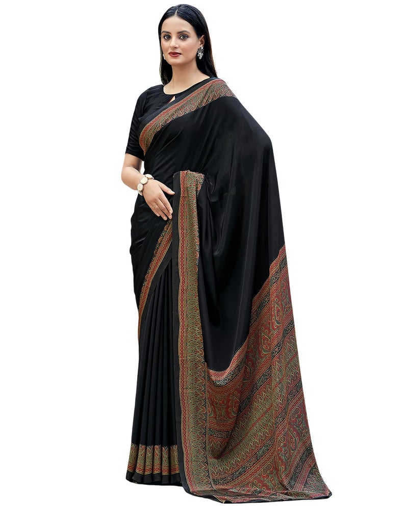 SIRIL Silk Crepe Printed Saree for Women With Unstitched Blouse Piece (3441S3023_Black) - Image 1
