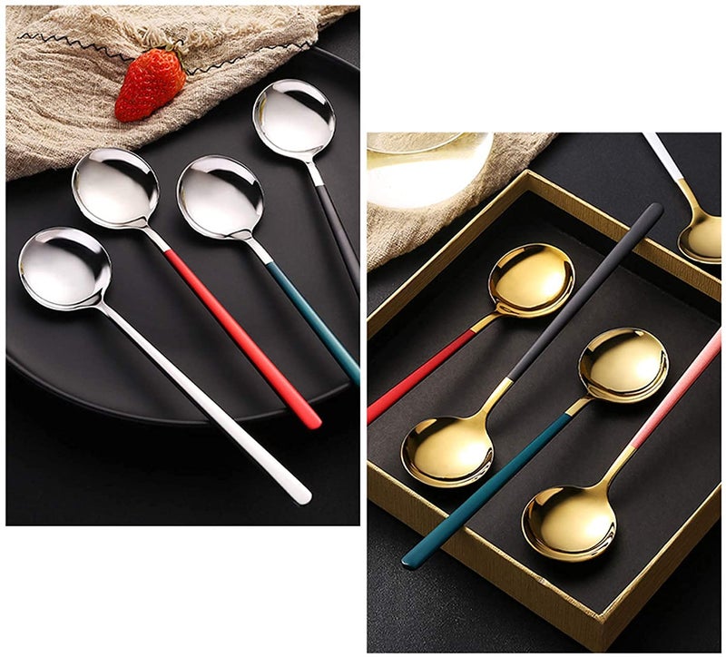KPNG Teaspoons Set of 4, Dessert Spoons 8",Golden Stainless Steel Spoon for Coffee, Chocolate, Cake, Ice Cream, Espresso, Afternoon Hot Tea Party, Silverware Flatware Teaspoon Sets (Pack of-4, Pink) - Image 3