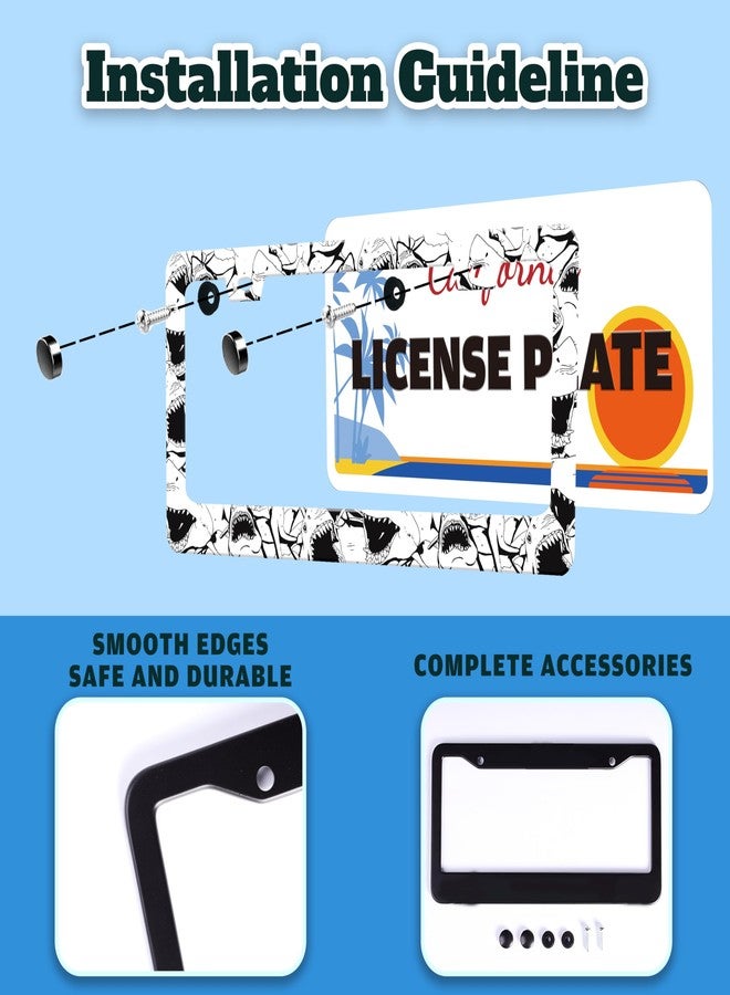 TINALUIN Shark License Plate Frame Stainless Steel Black White Cartoon Animal License Plate Holder for Front and Rear Car Tags Funny for Car Decoration Accessories with Screws 6.3 X 12.2 in for Women Men - Image 4