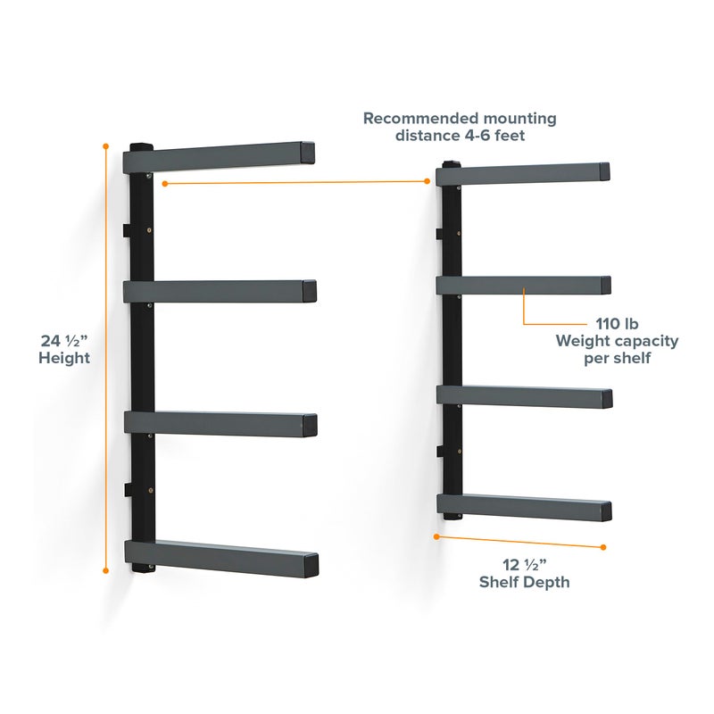 Bora Portamate 4-Level Lumber Rack - Wood Storage Rack and Garage Wall Storage Indoor/Outdoor Use - Multi-Use Material Rack Wall Mount Storage System and Lumber Storage Rack - PBR-004B, Black/Gray - Image 2